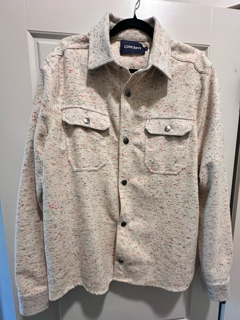 Men’s multi-colored speckled flannel shirt jacket